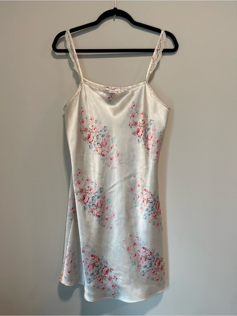 PINK Victoria's Secret Cream Satin Floral Slip with Pink Rose Print